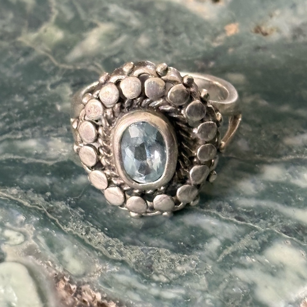 Sterling Pebbled Silver Blue Topaz Ring
